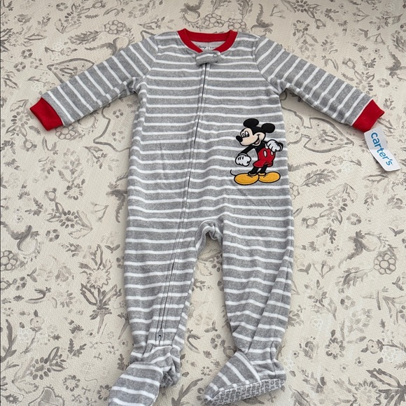 Carter's Other - Carter's Striped Gray and Red Mickey Mouse Footie